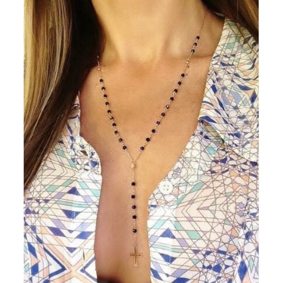 Jewelry - ✨ONLY 1 LEFT✨Black + Gold Beaded Cross Necklace!!